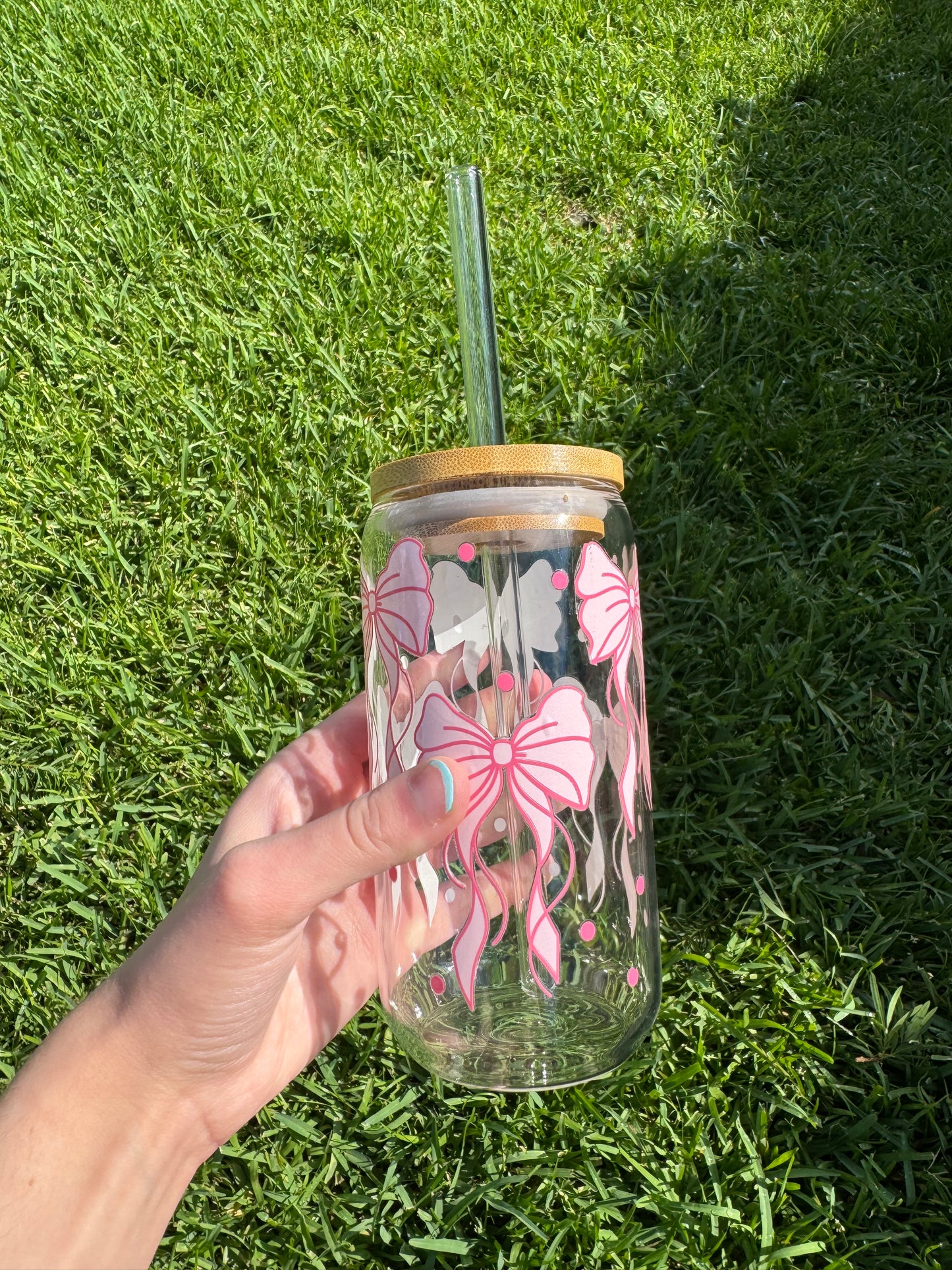 Pink bows glass cup!