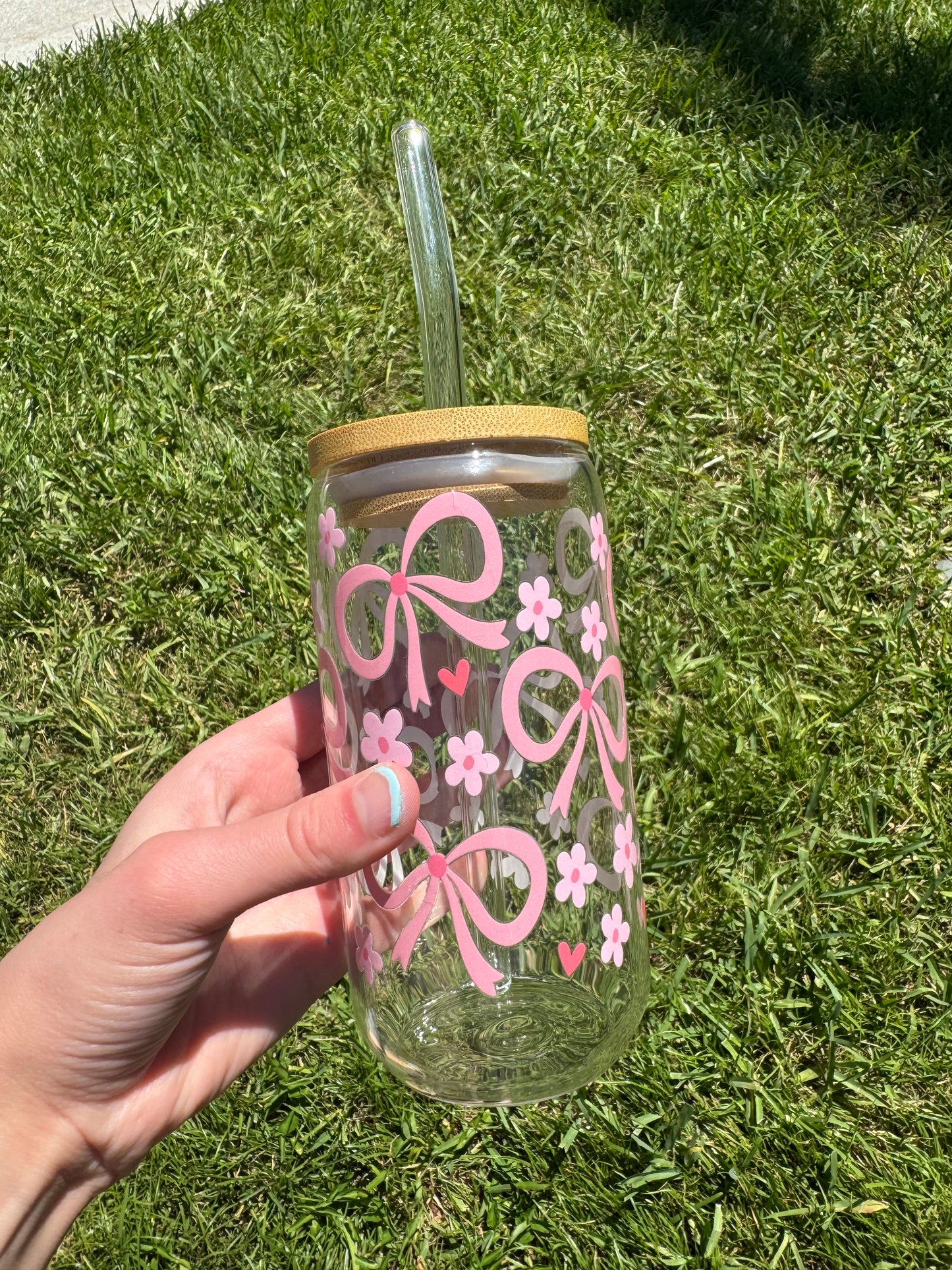 Floral flower and bow glass cup!