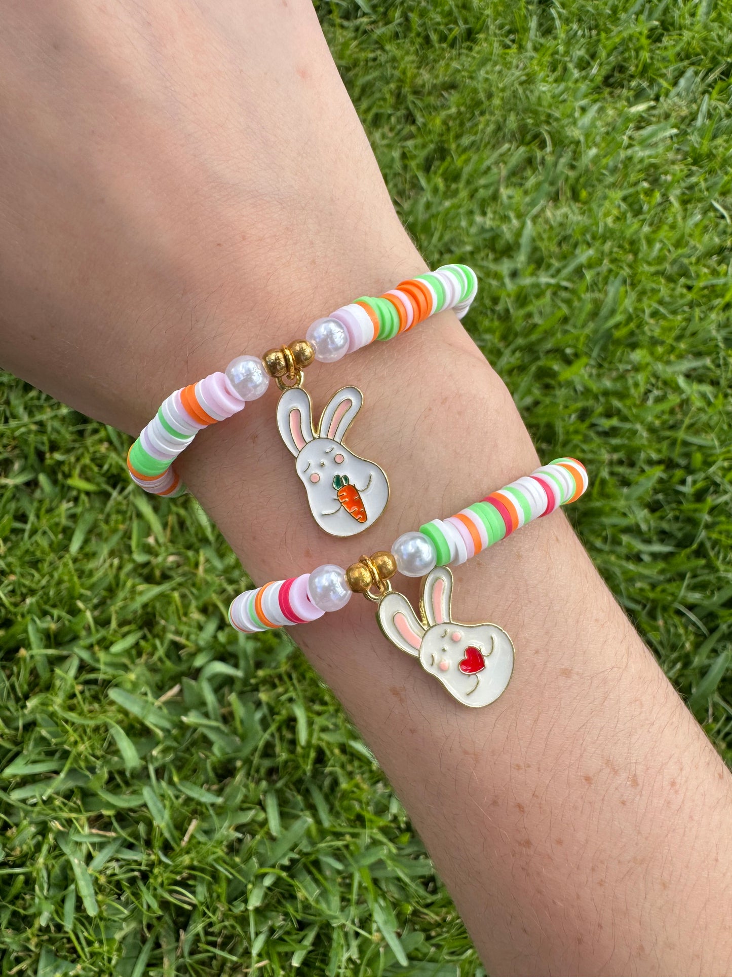 Easter bunny Clay beads bracelet set!