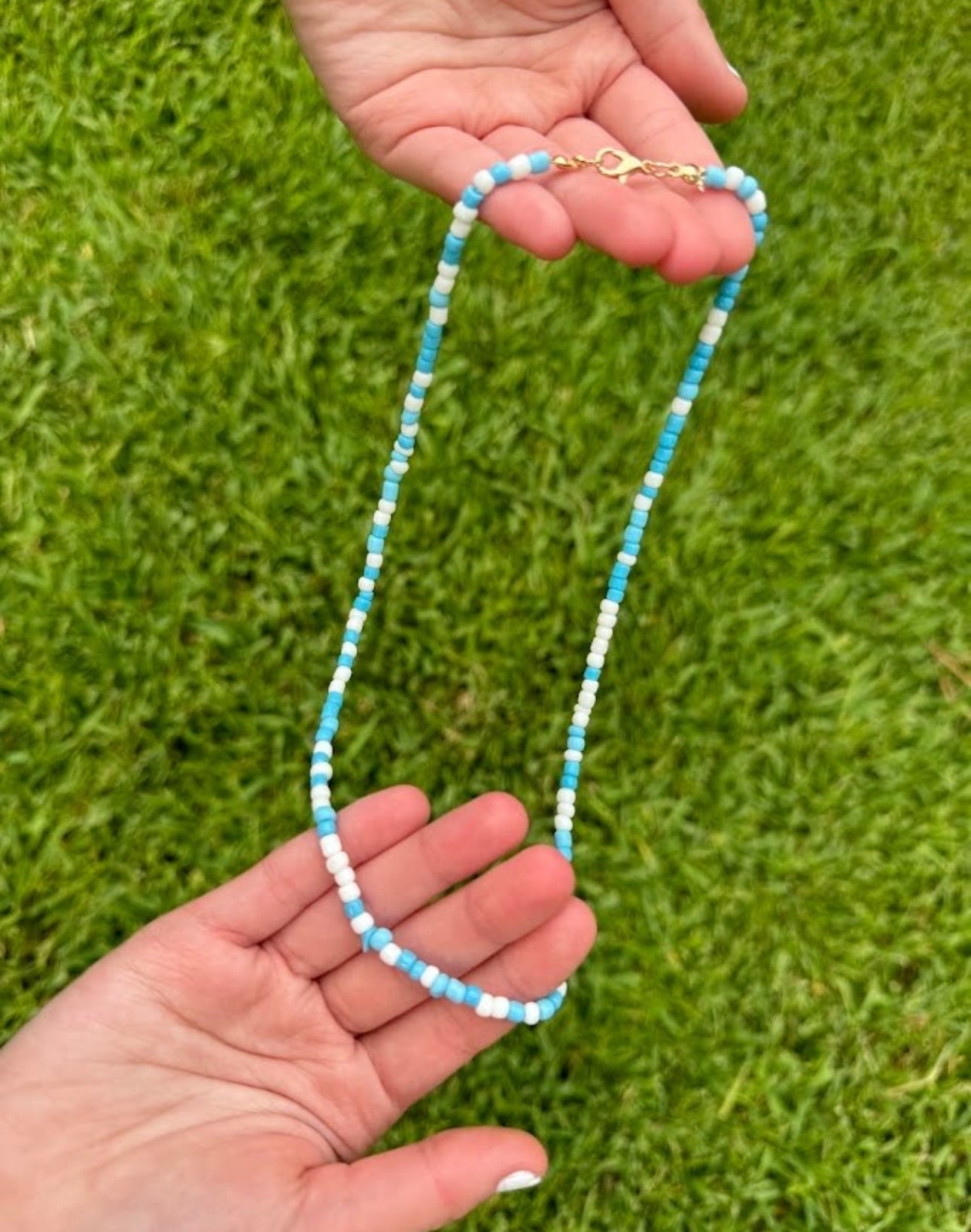 Ocean blue and white Seed beads necklace!