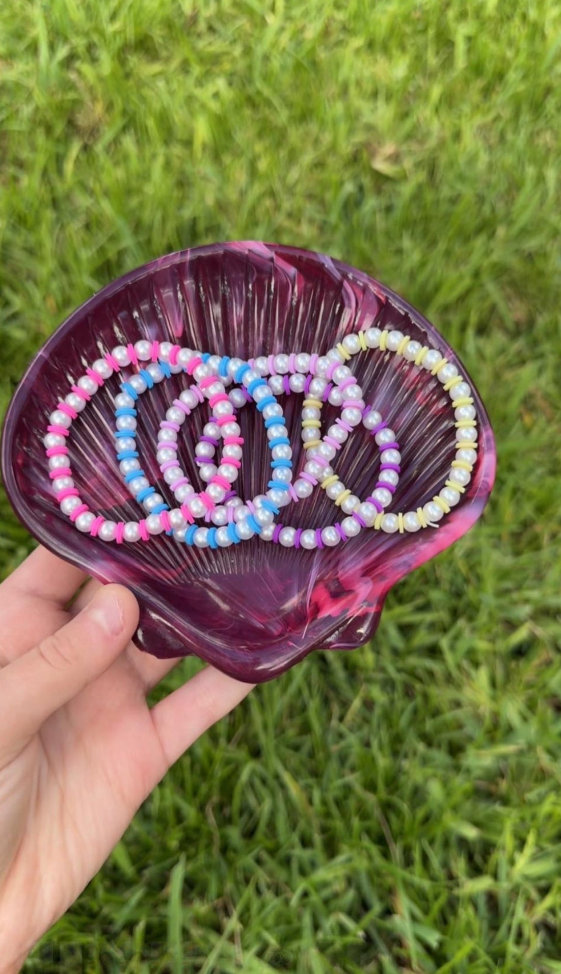 Pearl pink,blue,light purple,purple and yellow bracelet set!