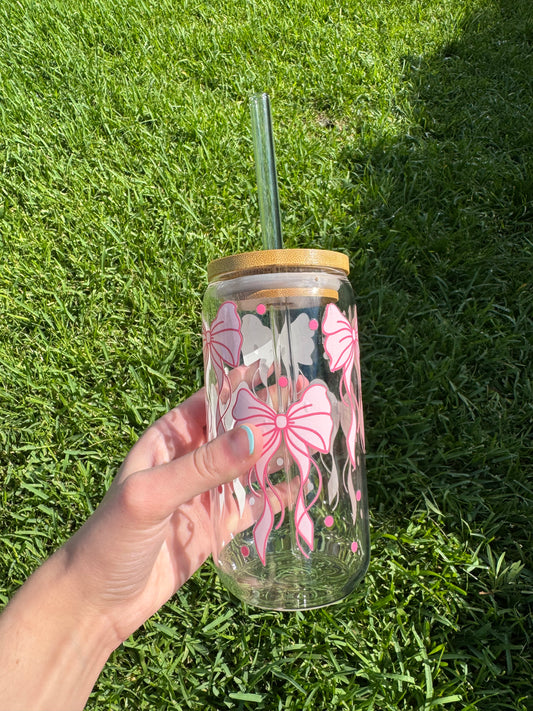 Pink bows glass cup!