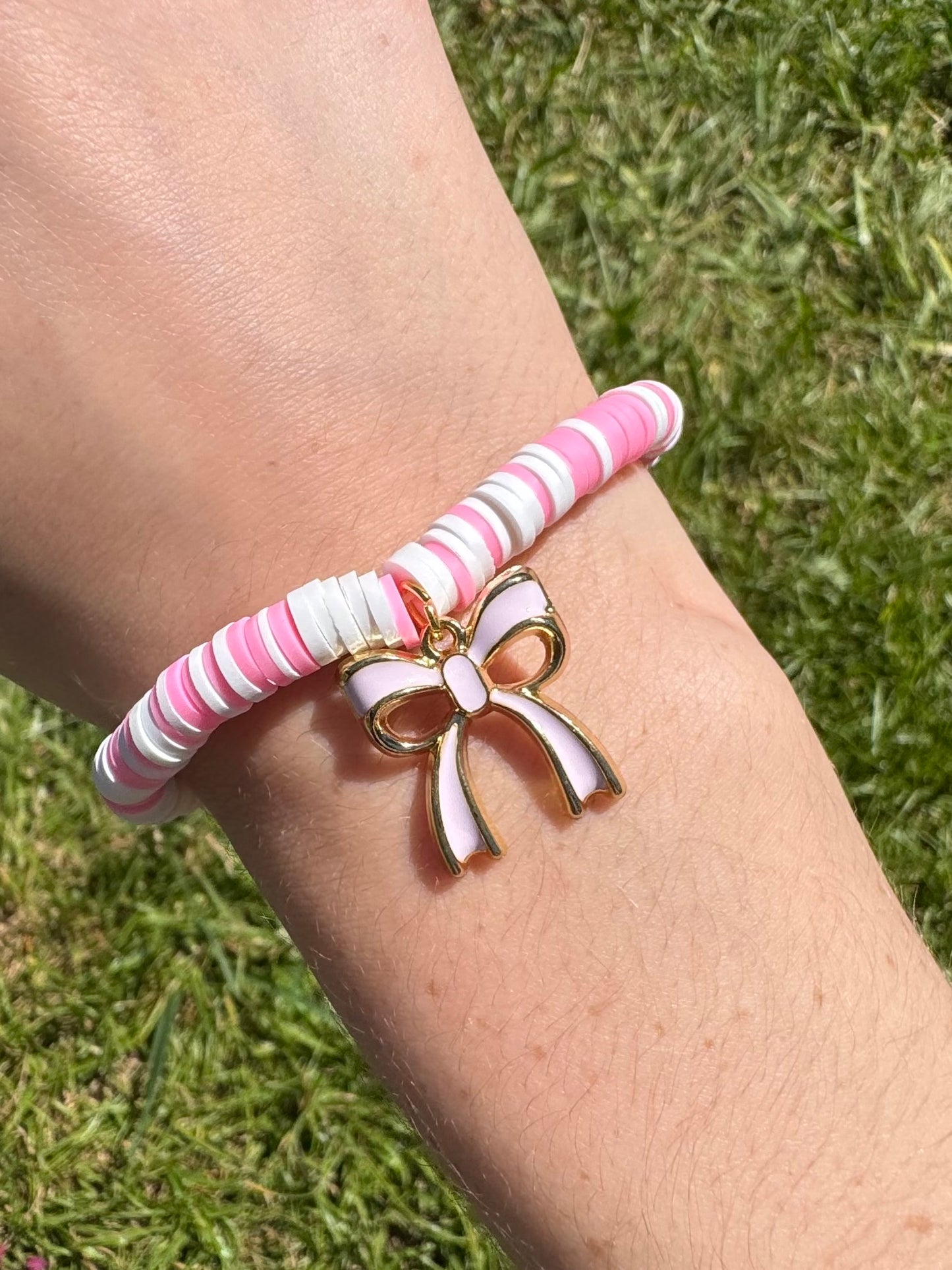 Pink bow Clay beads bracelet!