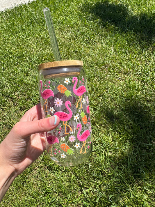 Pineapple Flamingo glass cup!
