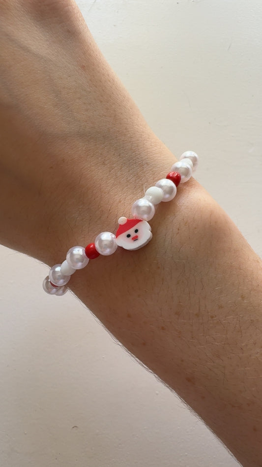 Christmas Red,white and pearl Santa Claus Clay beads bracelet!