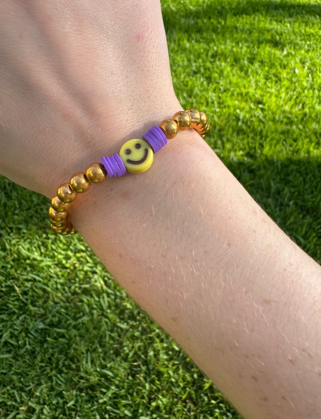 Gold pearl smiley face bracelet!