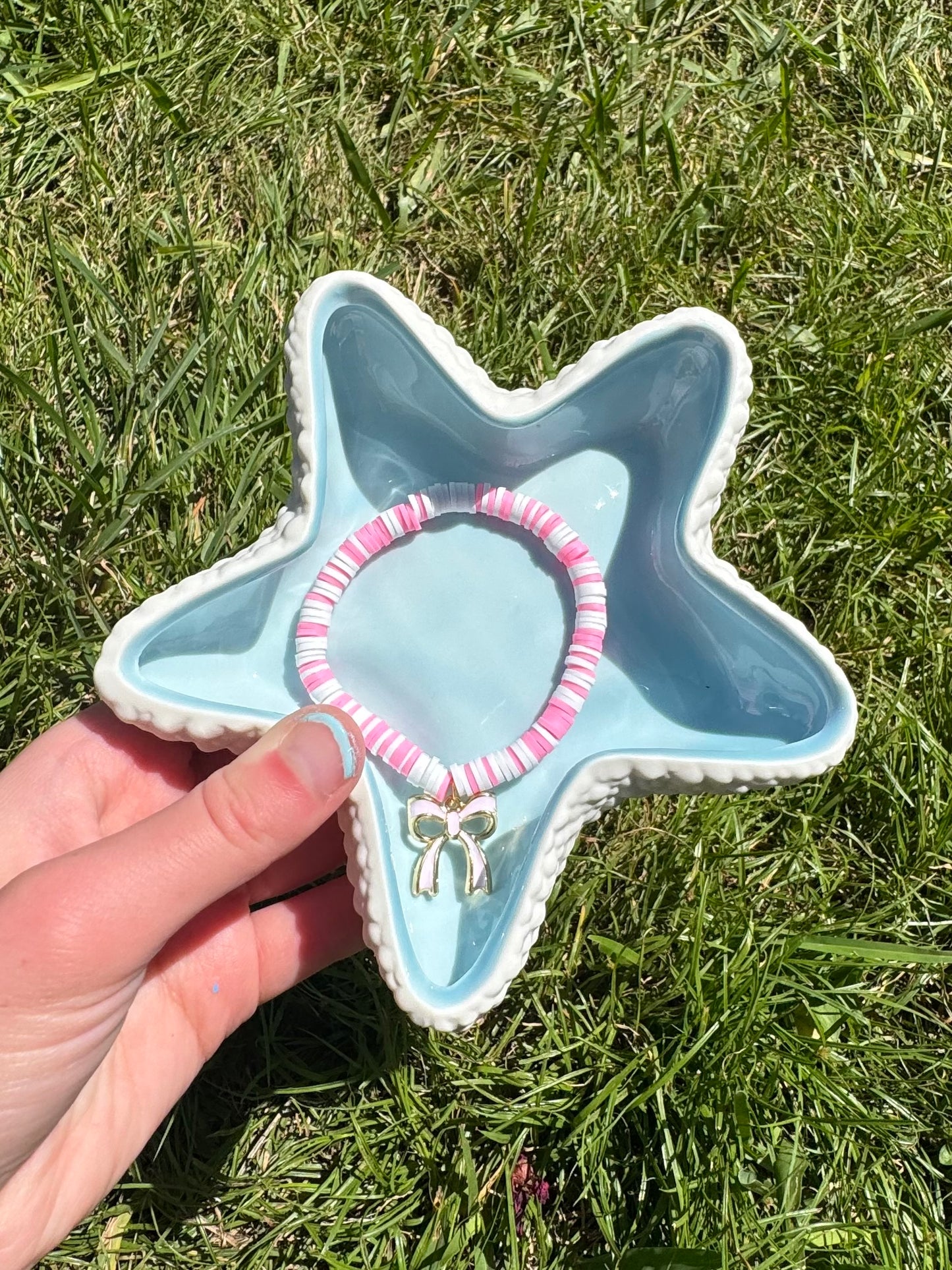 Pink bow Clay beads bracelet!