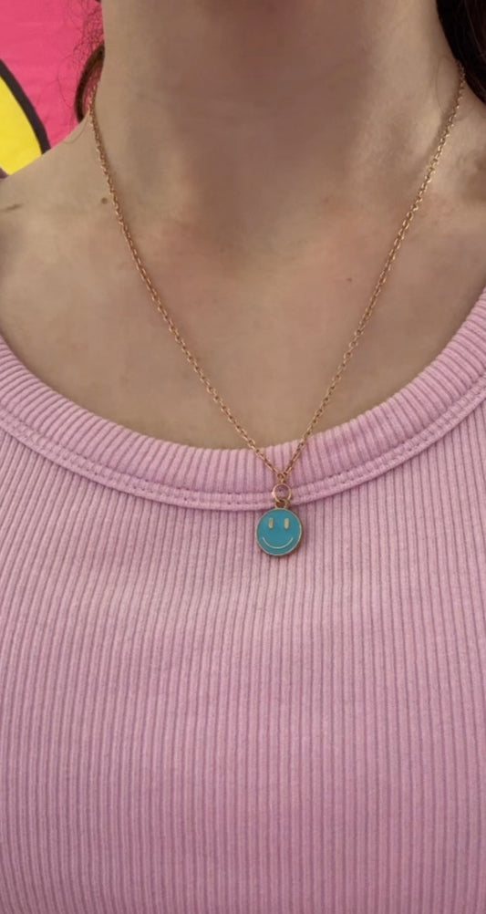 Blue smiley face necklace!