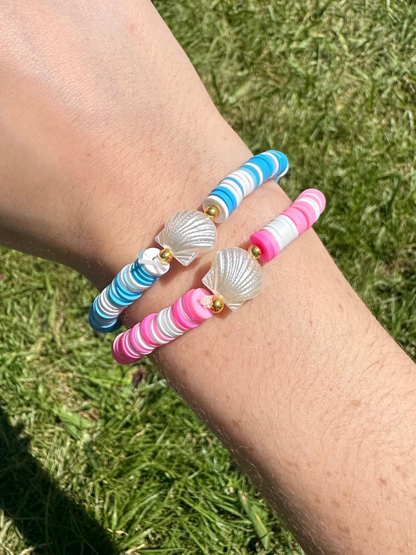 Coastal Ocean pink and blue Clay beads bracelet set!