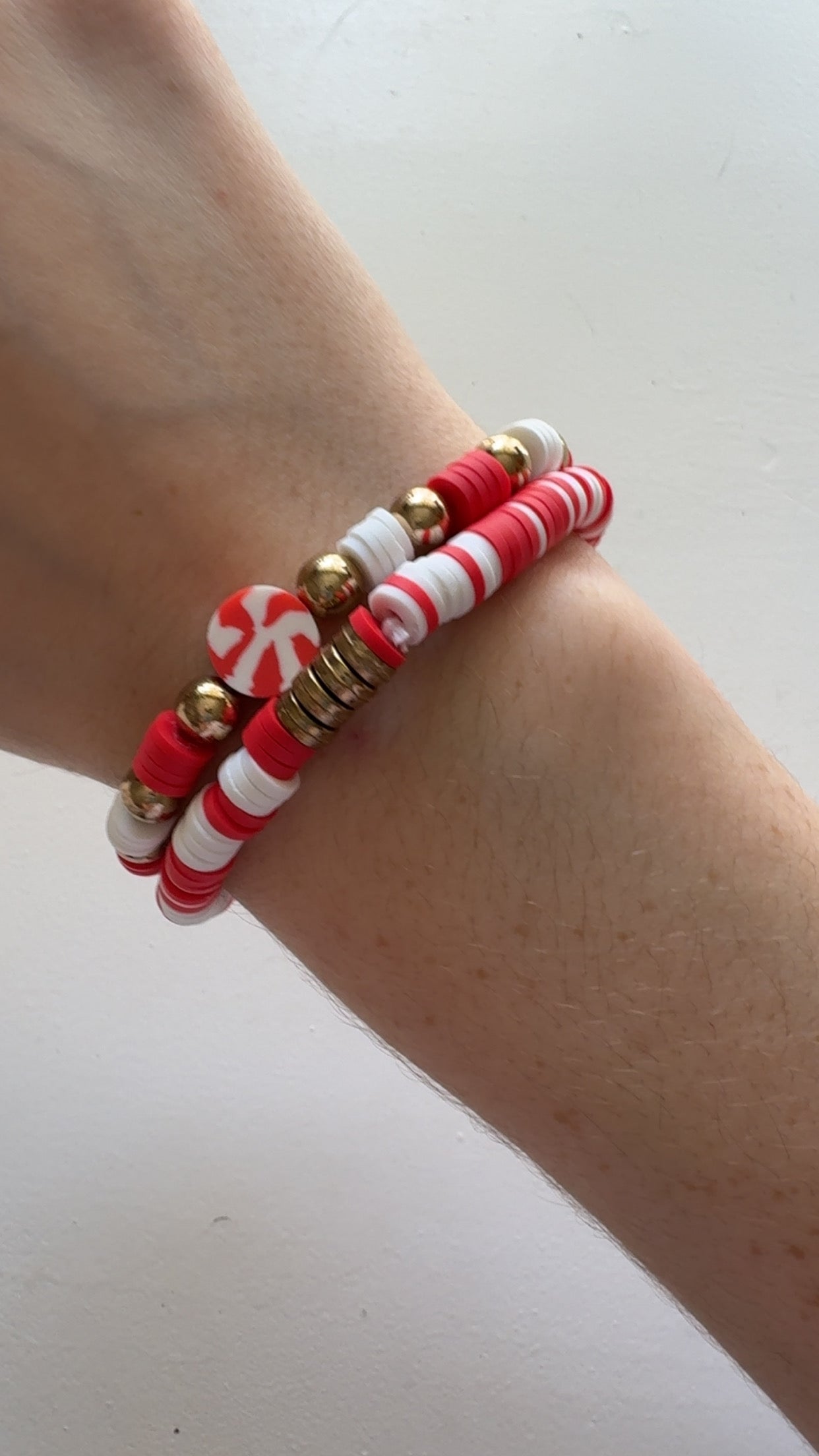 Christmas Red and white Clay beads bracelet!