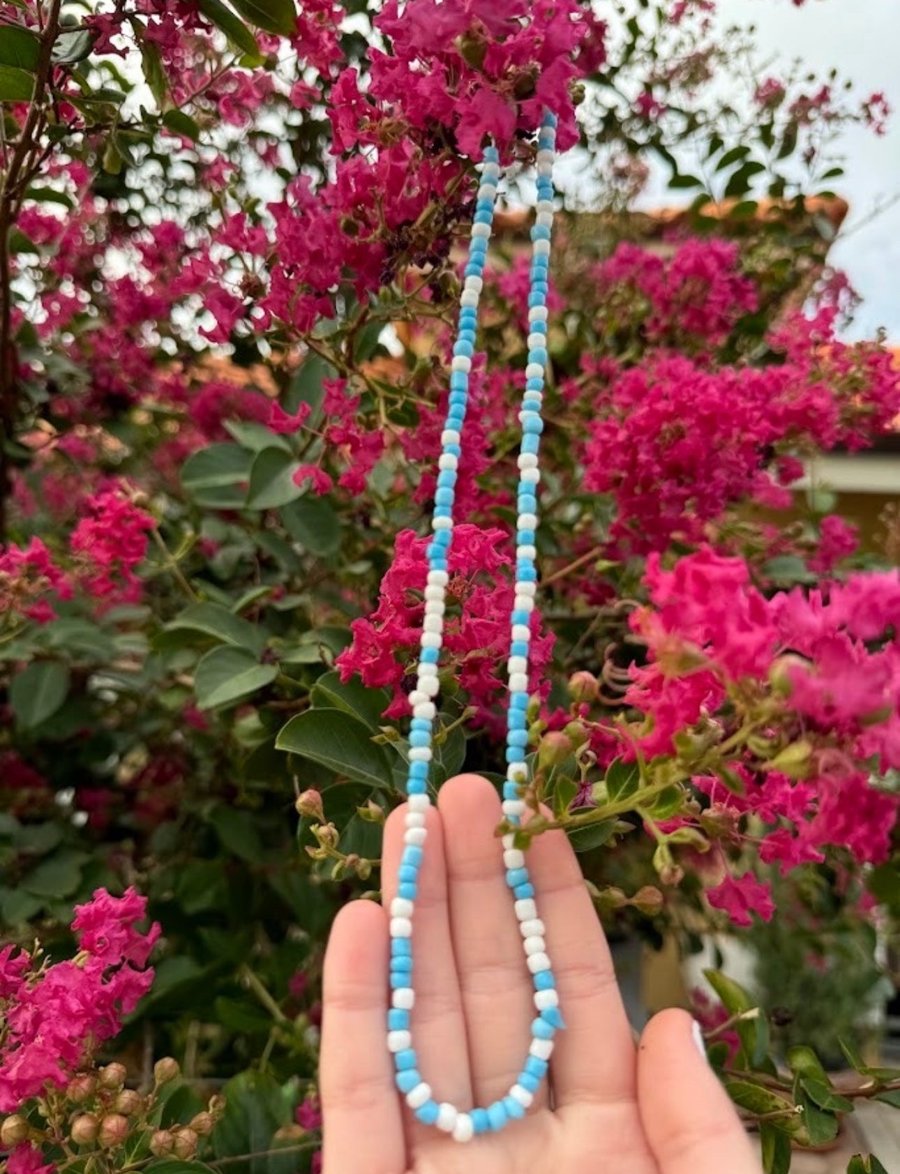 Ocean blue and white Seed beads necklace!