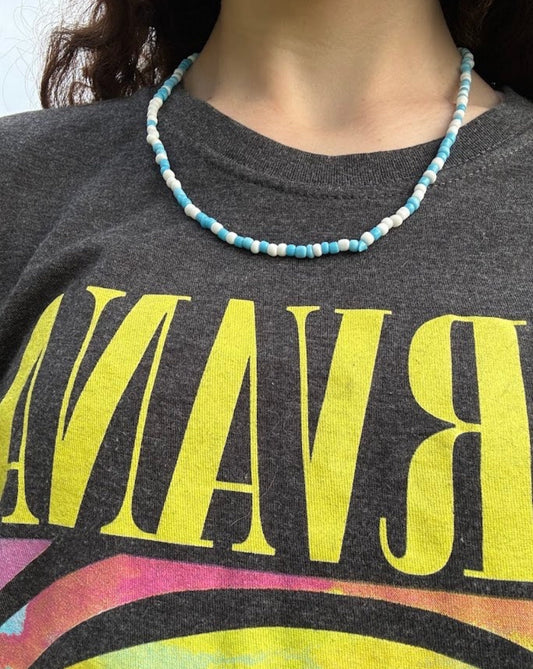 Ocean blue and white Seed beads necklace!