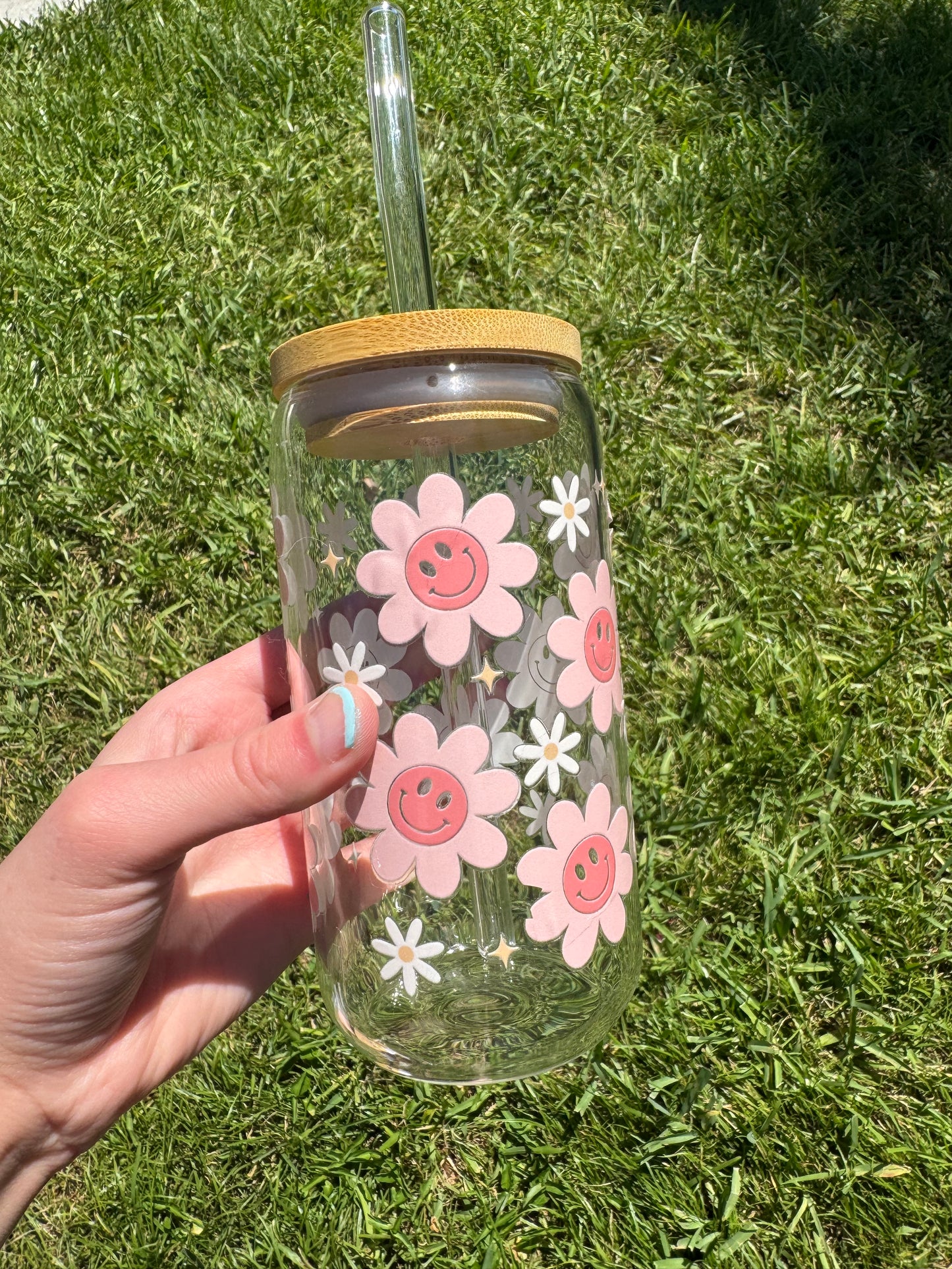 Smiley face flower glass cup!