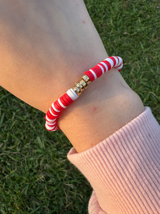 Christmas Red and white Clay beads bracelet!