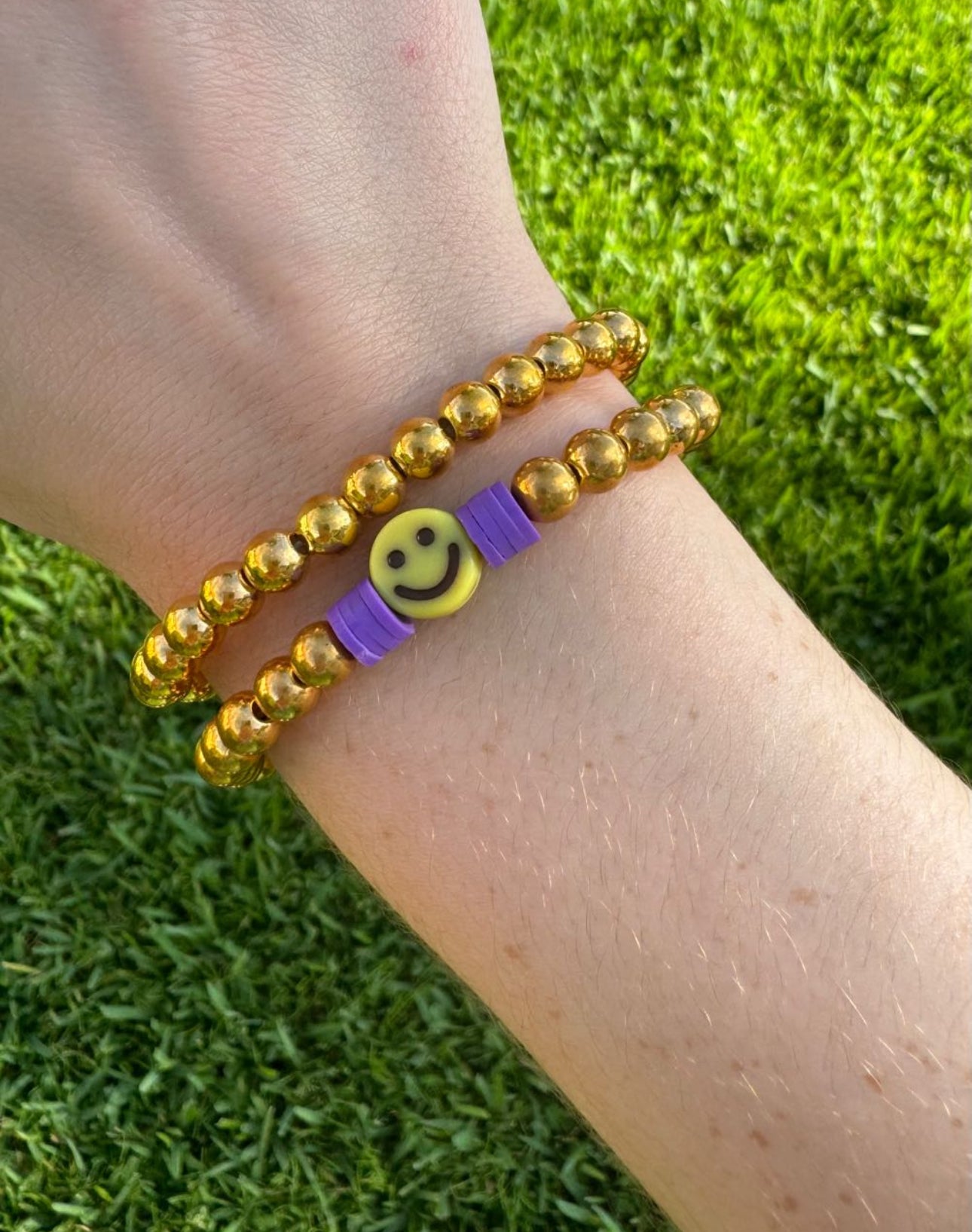 Gold pearl smiley face bracelet!