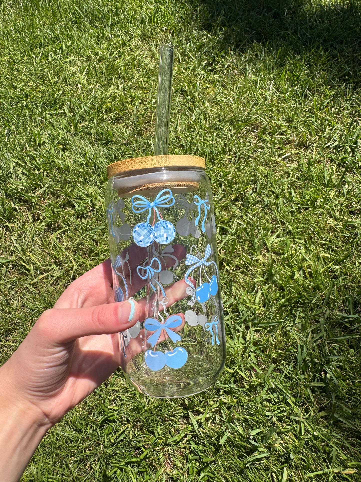Blueberry bows glass cup!