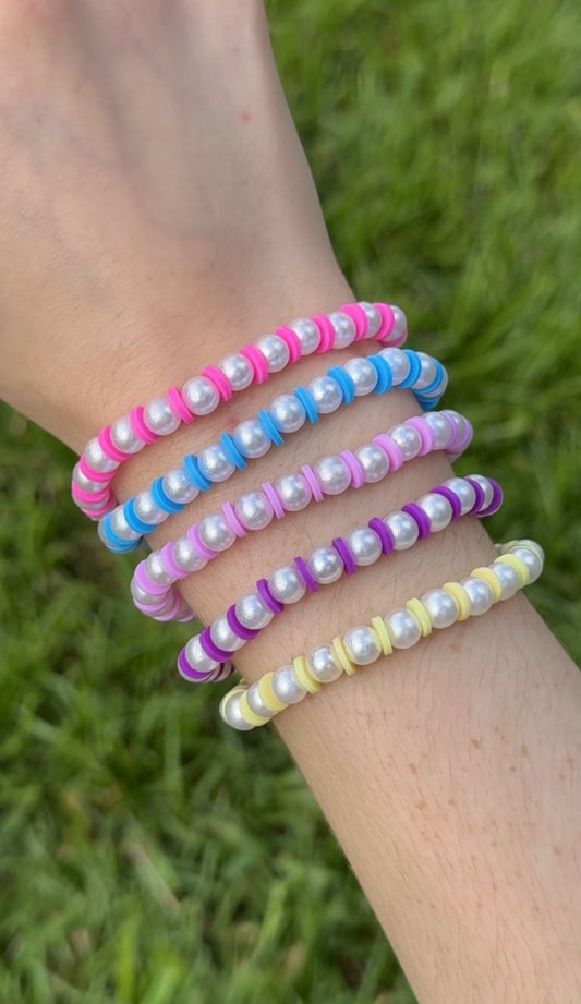 Pearl pink,blue,light purple,purple and yellow bracelet set!