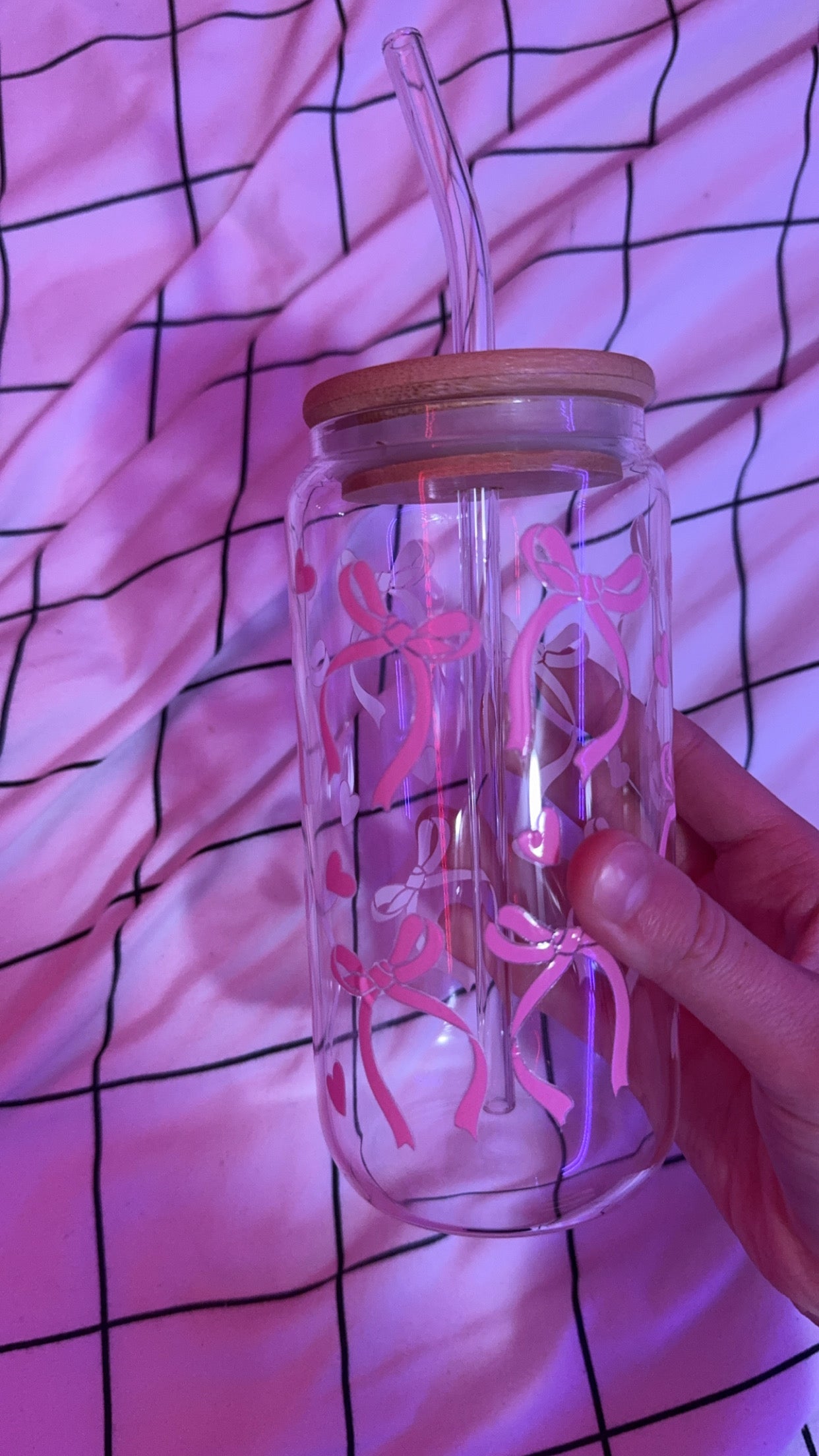 Pink bows glass cup!